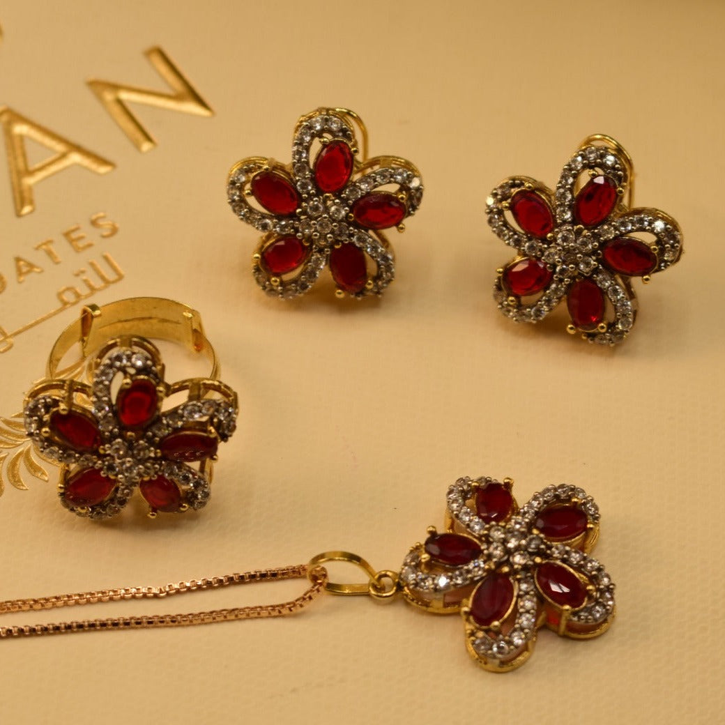 Elegant Fancy Golden Flower Zircon Necklace Sets  for Girls/Women