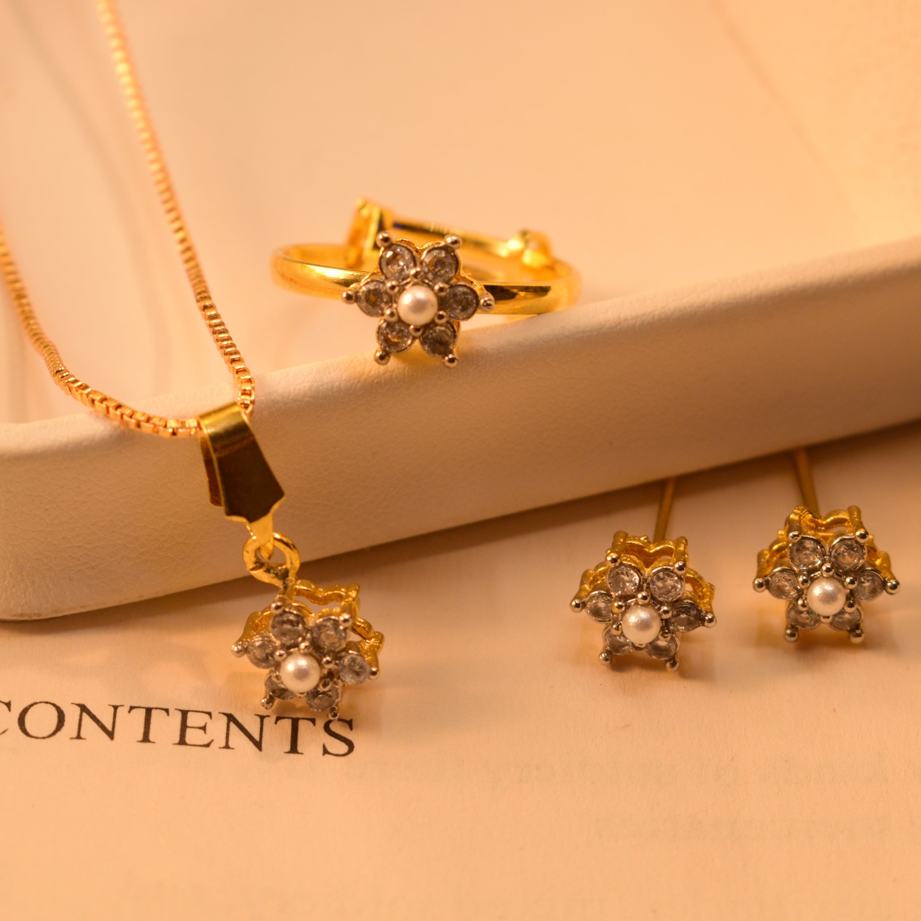 Luminous Gold Plated Flower Design Necklace Set For Girls/Women