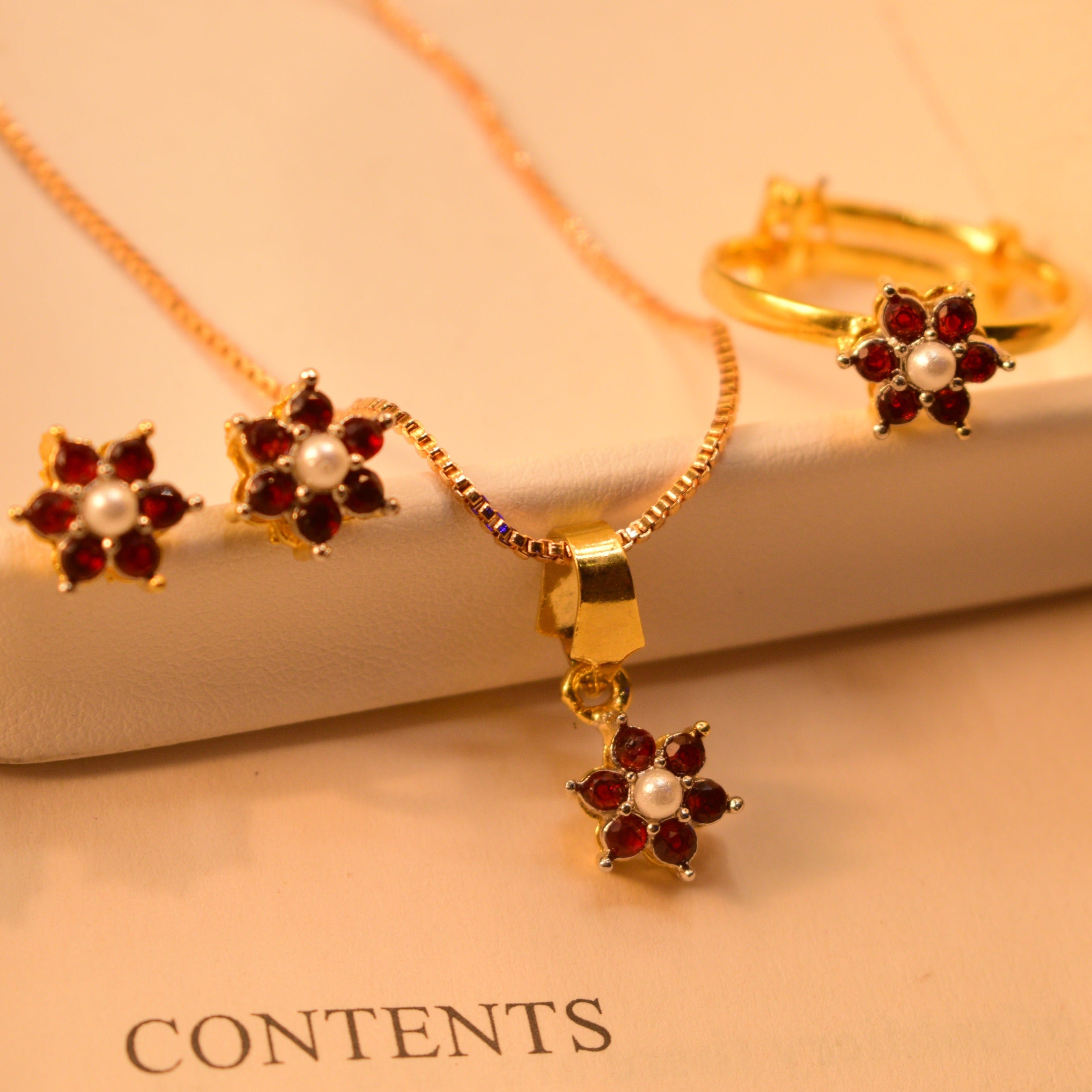 Luminous Gold Plated Flower Design Necklace Set For Girls/Women