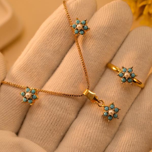 Luminous Gold Plated Flower Design Necklace Set For Girls/Women