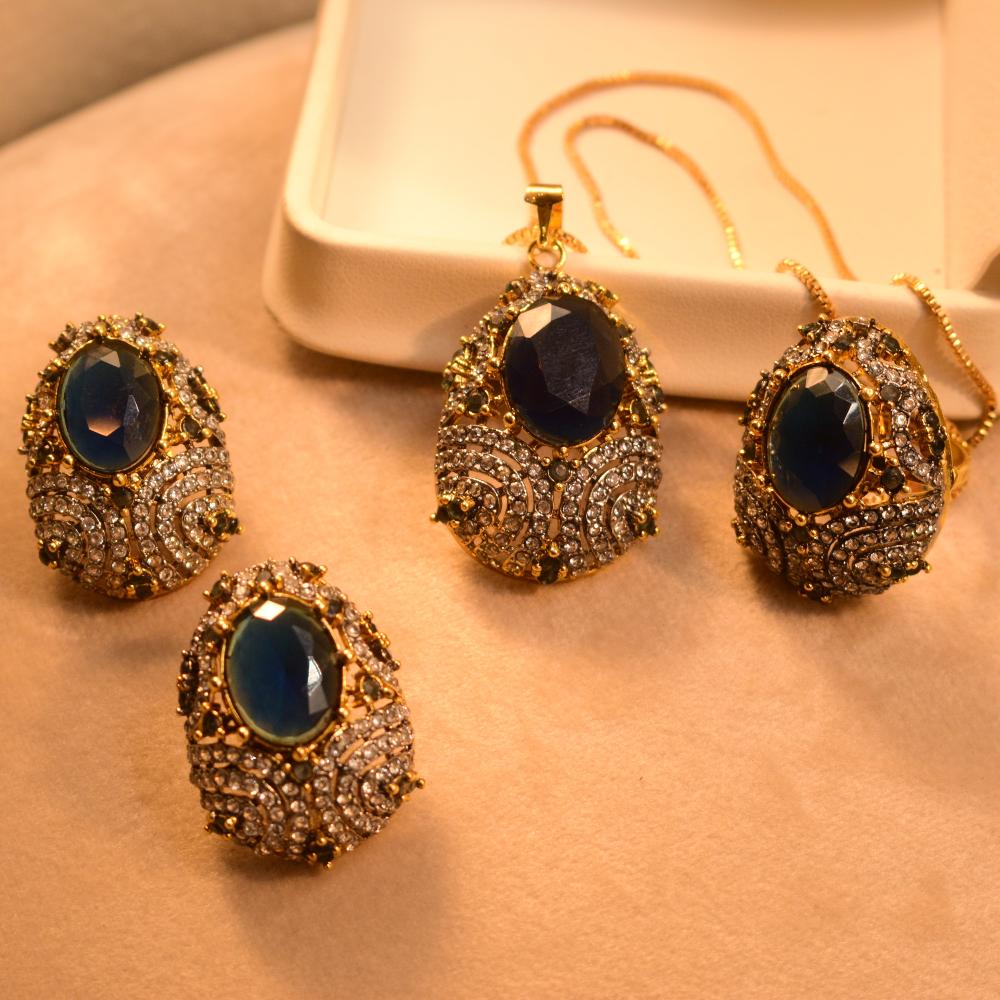 Luminous Stylish Gold Plated Real Stones Necklace Set for Girls/Women