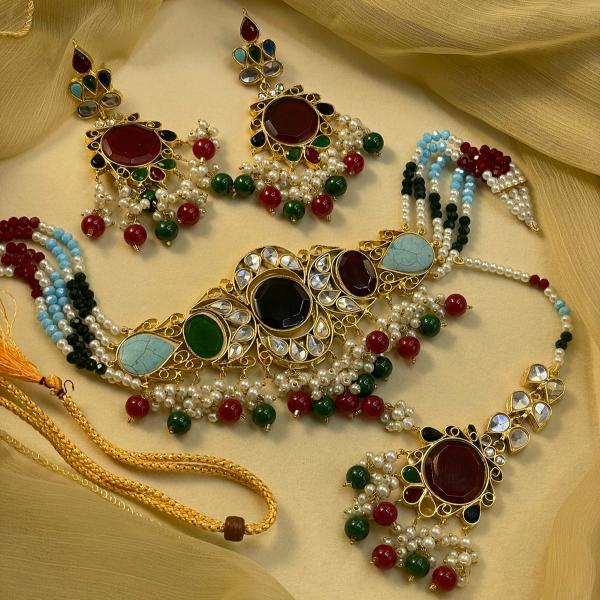 24K Gold Plated Indian Kundan Necklace Set for Girls/Women