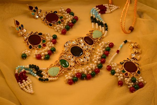 24K Gold Plated Indian Kundan Necklace Set for Girls/Women