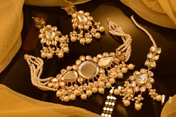 24K Gold Plated Indian Kundan Necklace Set for Girls/Women