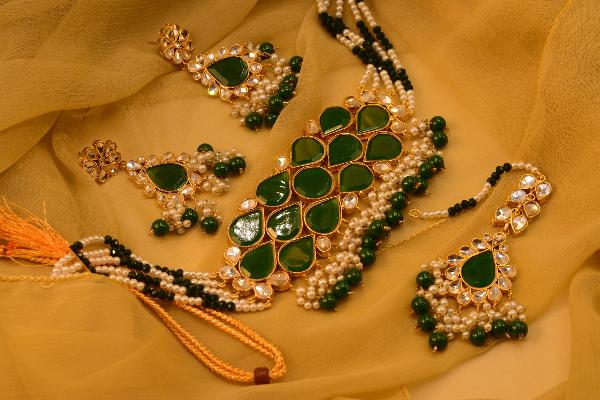 24K Gold Plated Indian Kundan Necklace Set for Girls/Women