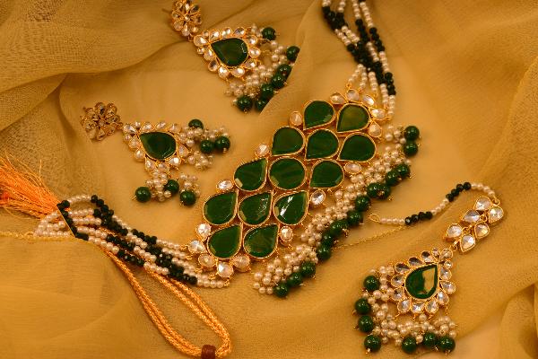 24K Gold Plated Indian Kundan Necklace Set for Girls/Women