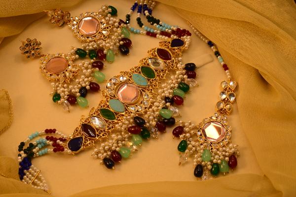 24K Gold Plated Indian Kundan Necklace Set for Girls/Women