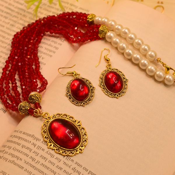 Stylish Design Real Stones Gold Plated Necklace Set for Girls/Women