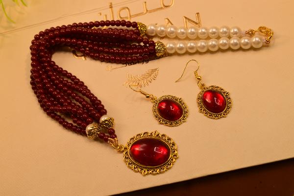 Stylish Design Real Stones Gold Plated Necklace Set for Girls/Women