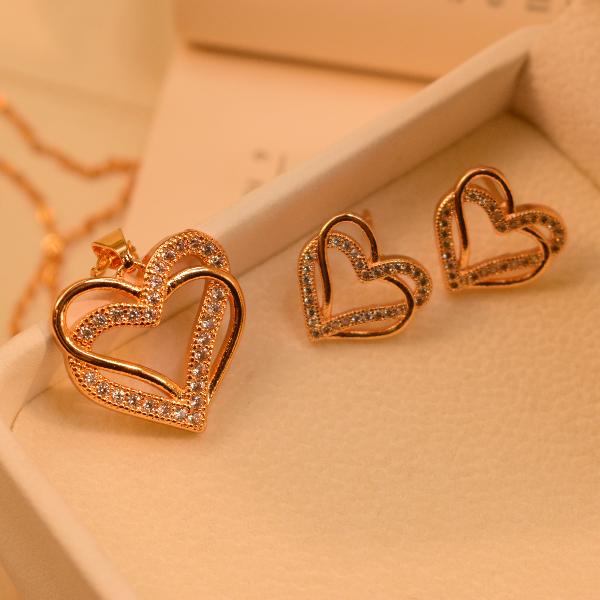 Luminous Heart Design Crystal Stones Gold Plated Necklace Set for Girls/Women