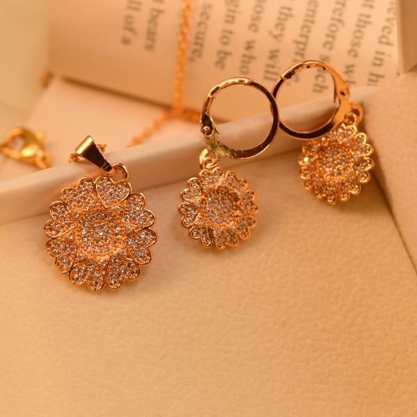 Luxury Design Crystal Stones Gold Plated Necklace Set for Girls/Women