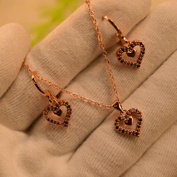 Heart Design Multi Stones Gold Plated Necklace Set for Girls/Women