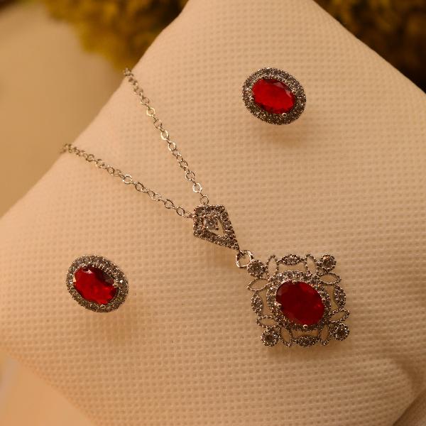 Beautiful Design Real Stones Silver Necklace Set for Girls/Women