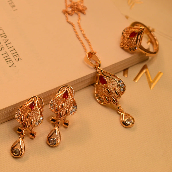Gorgeous Design Gold Plated Real Stones Necklace Set for Girls/Women