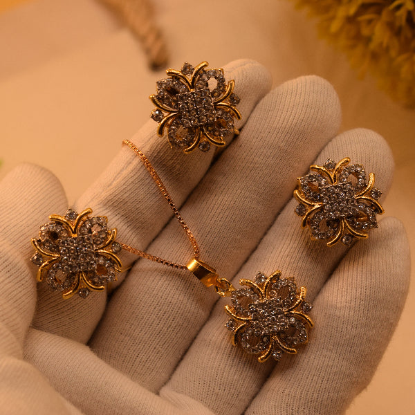 Beautiful Design Gold Plated Real Stones Necklace Set for Girls/Women