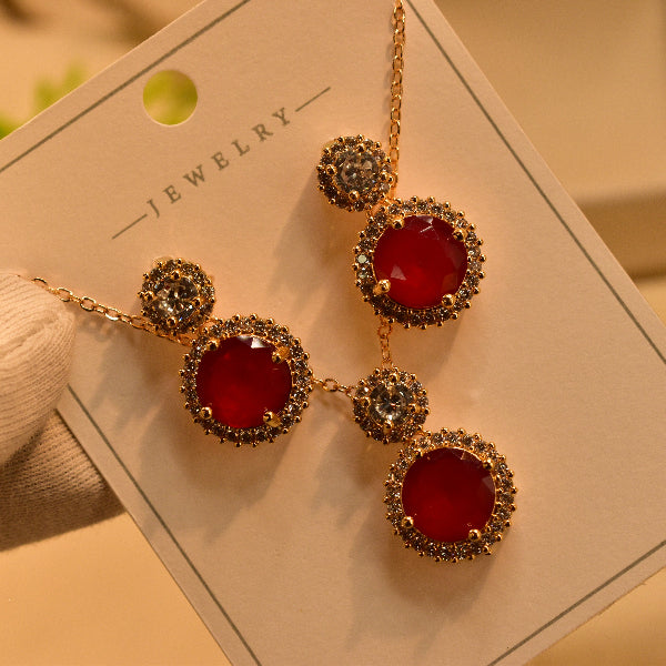 Dazzling Design Gold Plated Real Stones Necklace Set for Girls/Women
