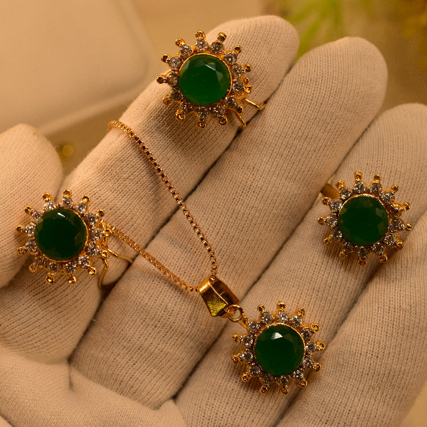 Fancy Design Gold Plated Real Stones Necklace Set for Girls/Women