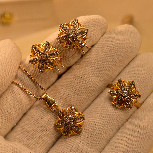 Luminous Design Gold Plated Real Stones Necklace Set for Girls/Women