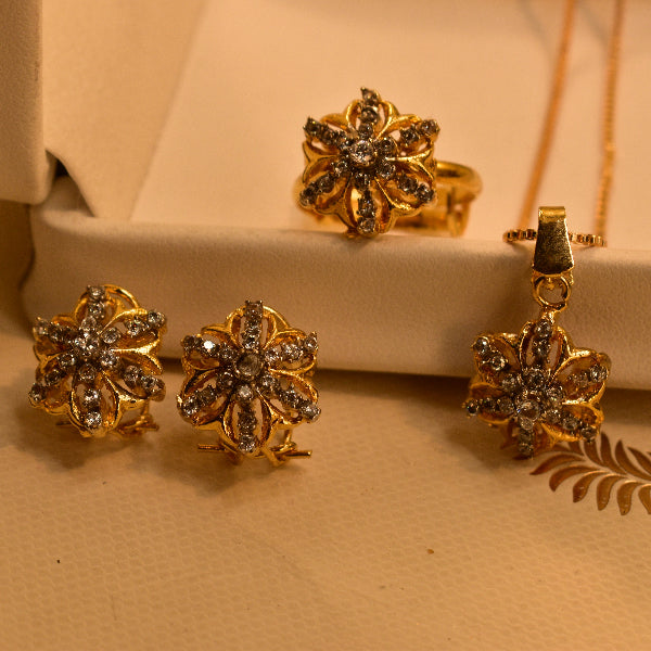 Luminous Design Gold Plated Real Stones Necklace Set for Girls/Women