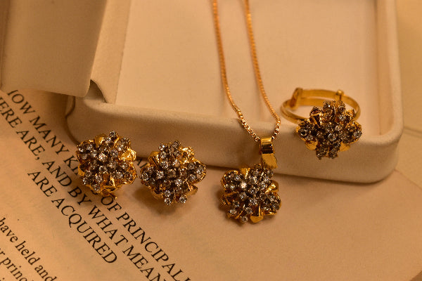 Beautiful Design Gold Plated Real Stones Necklace Set for Girls/Women