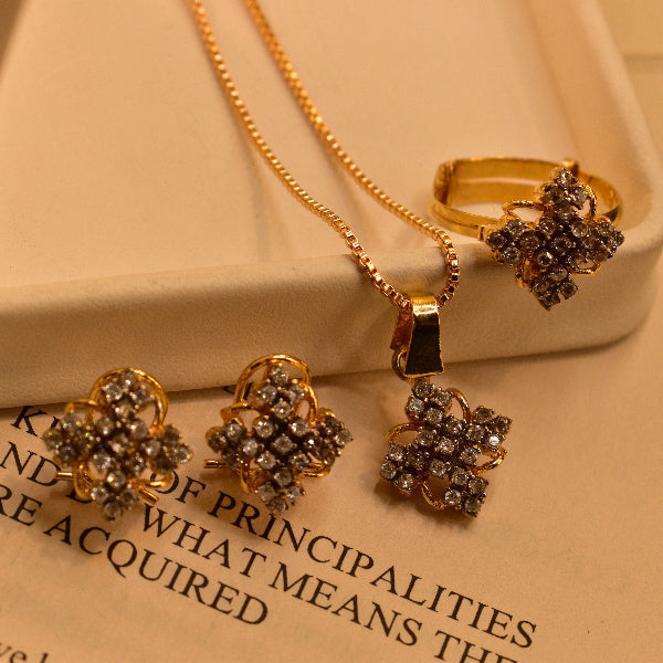 Dazzling Design Gold Plated Real Stones Necklace Set for Girls/Women