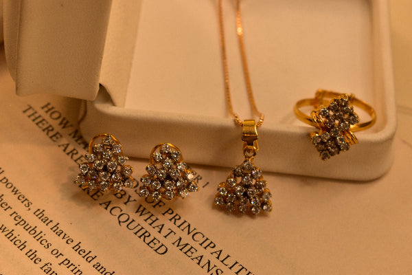 Charming Design Gold Plated Real Stones Necklace Set for Girls/Women