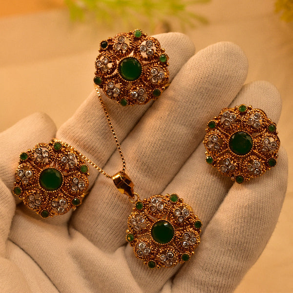 Elegant Design Gold Plated Real Stones Necklace Set for Girls/Women