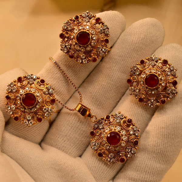 Glamorous Design Gold Plated Real Stones Necklace Set for Girls/Women