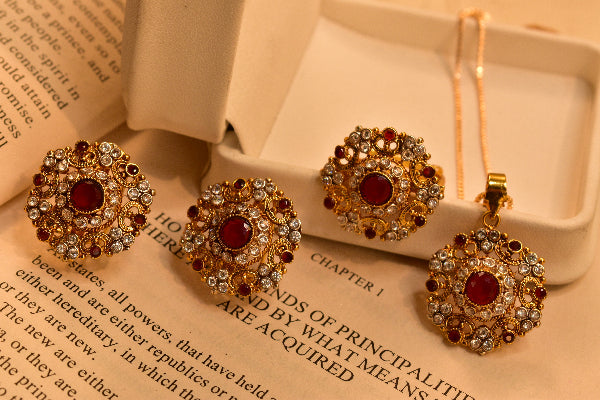 Glamorous Design Gold Plated Real Stones Necklace Set for Girls/Women