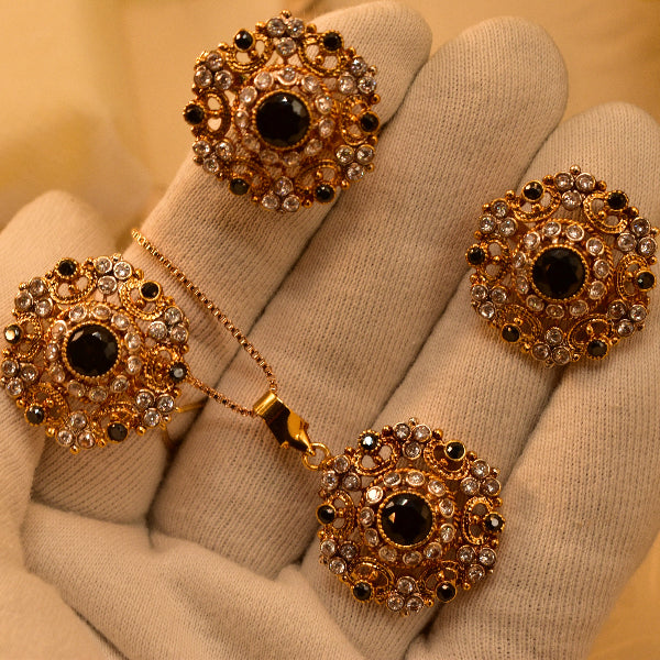 Glamorous Design Gold Plated Real Stones Necklace Set for Girls/Women