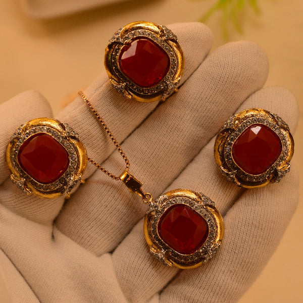 Beautiful Design Gold Plated Real Stones Necklace Set for Girls/Women