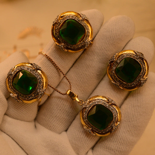 Beautiful Design Gold Plated Real Stones Necklace Set for Girls/Women