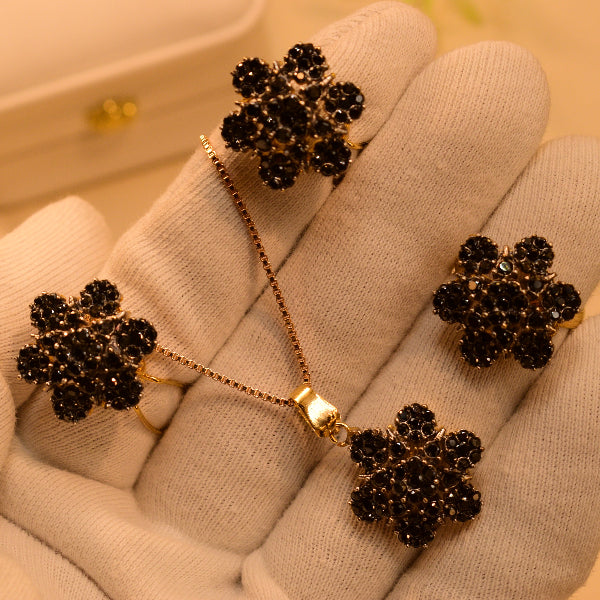 Elegant Flower Design Gold Plated Real Stones Necklace Set for Girls/Women