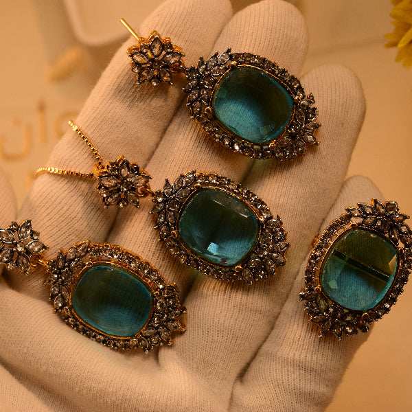 Beautiful Design Gold Plated Real Stones Necklace Set for Girls/Women
