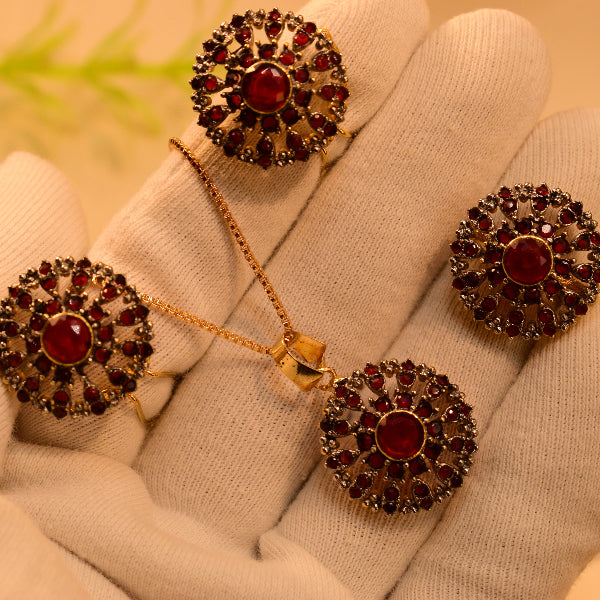 Dazzling Design Gold Plated Real Stones Necklace Set for Girls/Women