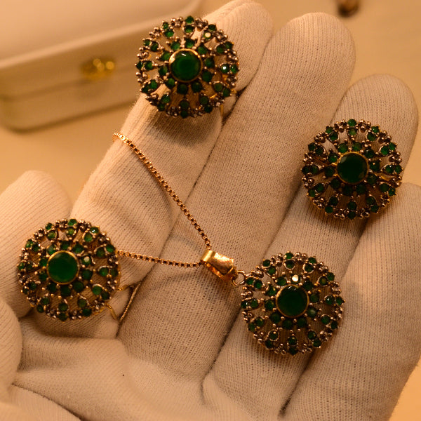 Dazzling Design Gold Plated Real Stones Necklace Set for Girls/Women