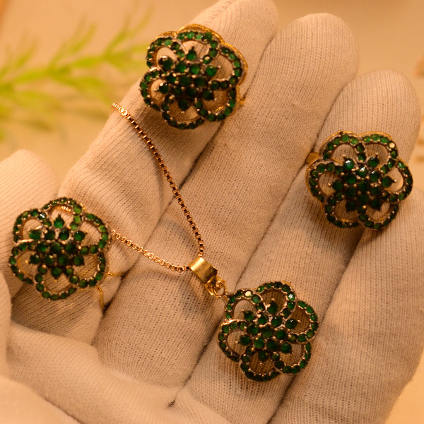 Luxury Unique Design Gold Plated Real Stones Necklace Set for Girls/Women