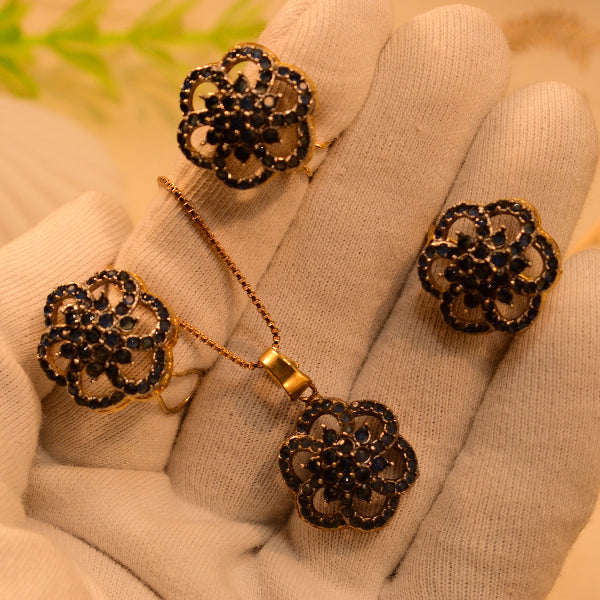 Luxury Unique Design Gold Plated Real Stones Necklace Set for Girls/Women