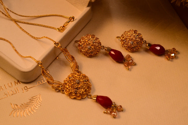 Stylish Unique Design 24K RP Gold Plated Necklace Set for Girls/Women