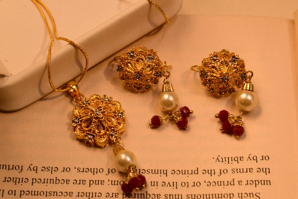 Gorgeous Unique Design 24K RP Gold Plated Necklace Set for Girls/Women