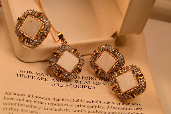 Luxury Unique Design Gold Plated Crystal Stones Necklace Set for Girls/Women