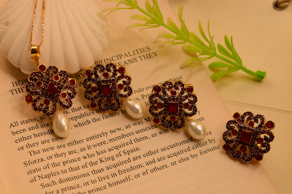 Dazzling Design Gold Plated Crystal Stones Necklace Set for Girls/Women