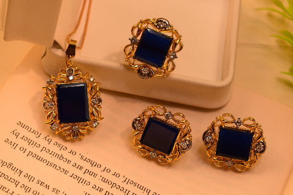 Charming Design Gold Plated Real Stones Necklace Set for Girls/Women