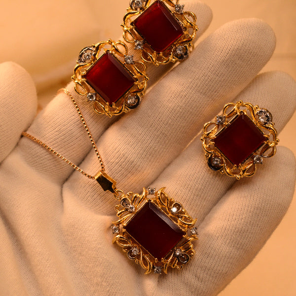 Charming Design Gold Plated Real Stones Necklace Set for Girls/Women
