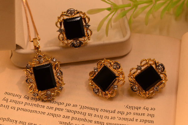 Charming Design Gold Plated Real Stones Necklace Set for Girls/Women