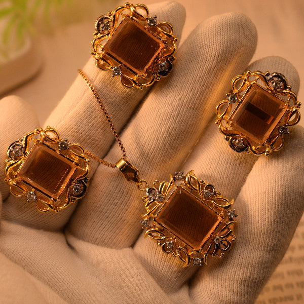 Charming Design Gold Plated Real Stones Necklace Set for Girls/Women