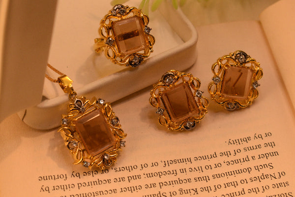 Charming Design Gold Plated Real Stones Necklace Set for Girls/Women