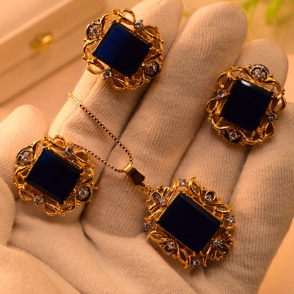 Charming Design Gold Plated Real Stones Necklace Set for Girls/Women