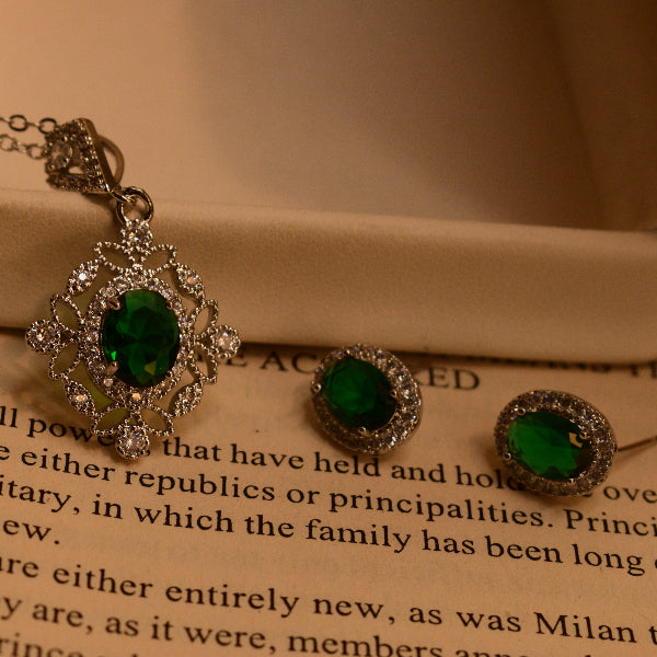 Luxury Design Silver Plated Real Stones Necklace Set for Girls/Women
