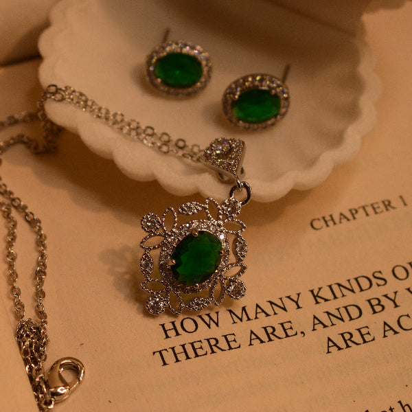Luxury Design Silver Plated Real Stones Necklace Set for Girls/Women